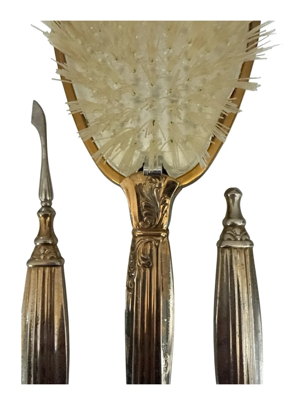 Vintage Vanity Brush Nail Tool Dresser Set Gold Floral Hollywood Regency‎